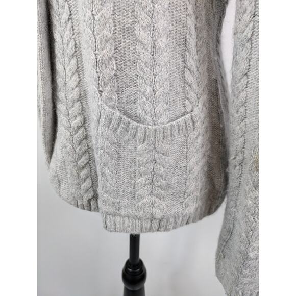 Kenar Womens Medium Cardigan Cable Knit Sweater Angora Rabbit Hair Light Gray - Picture 7 of 12